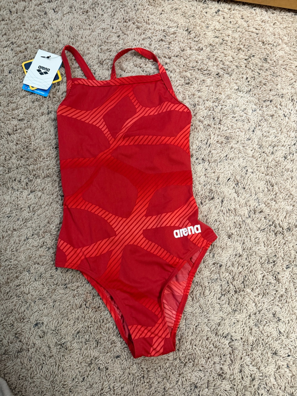 Arena Women’s Red One-Piece Swim Suit – Bold Pattern